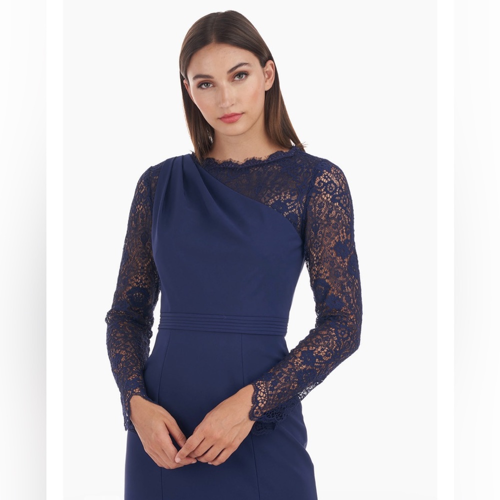 JS COLLECTIONS Women’s Maria Scallop Column Gown Blue Size 10 - Picture 5 of 16